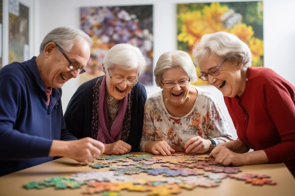 elder friends be happy together in daycare